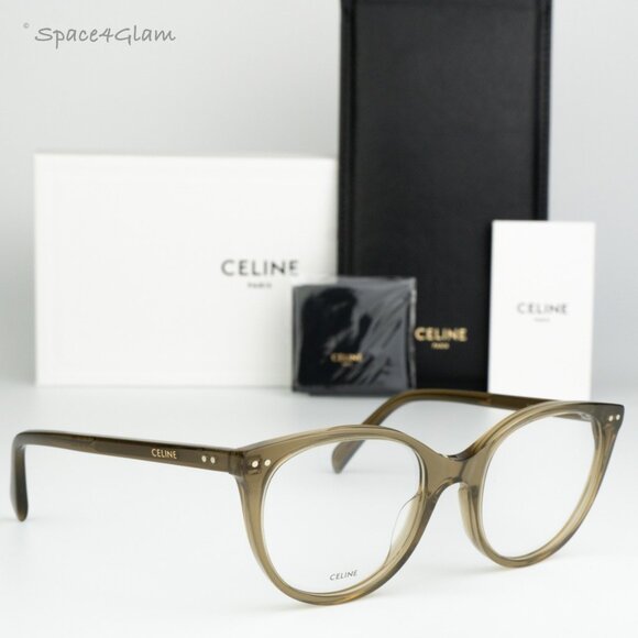 NEW Celine CL50068I 093 CELINE THIN Transparent Khaki Women Round Eyeglasses - Picture 1 of 8